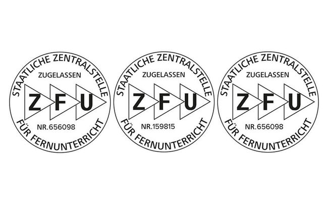 Alle Fernstudiengänge sind geprüft und zugelassen von der Staatlichen Zentralstelle für Fernunterricht (ZFU).