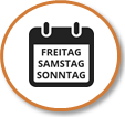 Ein symbolisch gezeichneter Kalender, auf dem "Freitag Samstag Sonntag" steht